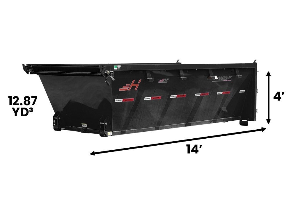 14' EDZ Roll Off Bin 4' Wall + Tarp - Black - #EDZ0007122 - 14x4 Bin/Roll Off Bin - Stryker Dealership Group
