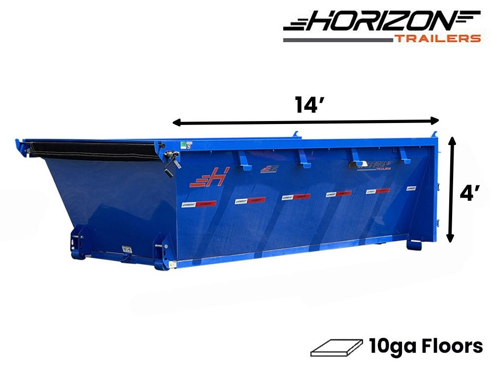 14' EDZ Roll Off Bin 4' Wall + Tarp - Blue - #EDZ0007116 - 14x4 Bin/Roll Off Bin - Stryker Dealership Group
