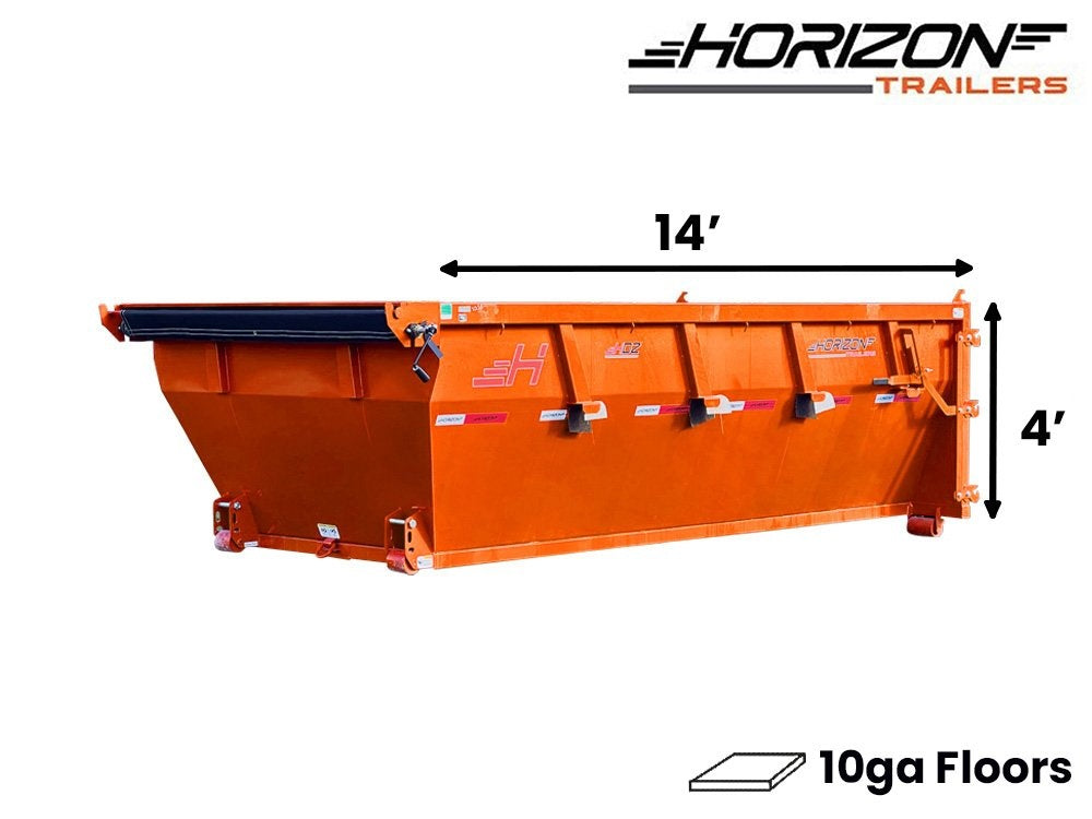 14' HDZ Roll Off Bin 4' Walls - Orange - #HDZ0006362 - 14x4 Bin/Roll Off Bin - Stryker Dealership Group