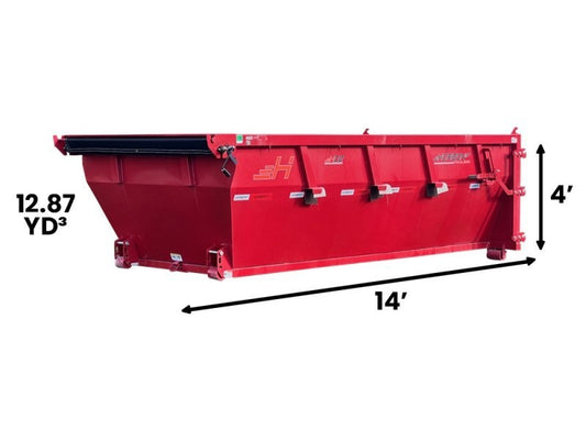 14' HDZ Roll Off Bin 4' Walls - Red - #HDZ0006370 - 14x4 Bin/Roll Off Bin - Stryker Dealership Group