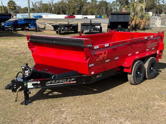 14' LZ7 Dump Trailer 30" Walls - Scissor Lift - 14K GWVR - 14ply Tires - 3 Way Door - Ramps - Dump Trailers - Stryker Dealership Group