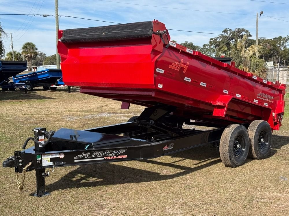 14' LZ7 Dump Trailer 30" Walls - Scissor Lift - 14K GWVR - 14ply Tires - 3 Way Door - Ramps - Dump Trailers - Stryker Dealership Group