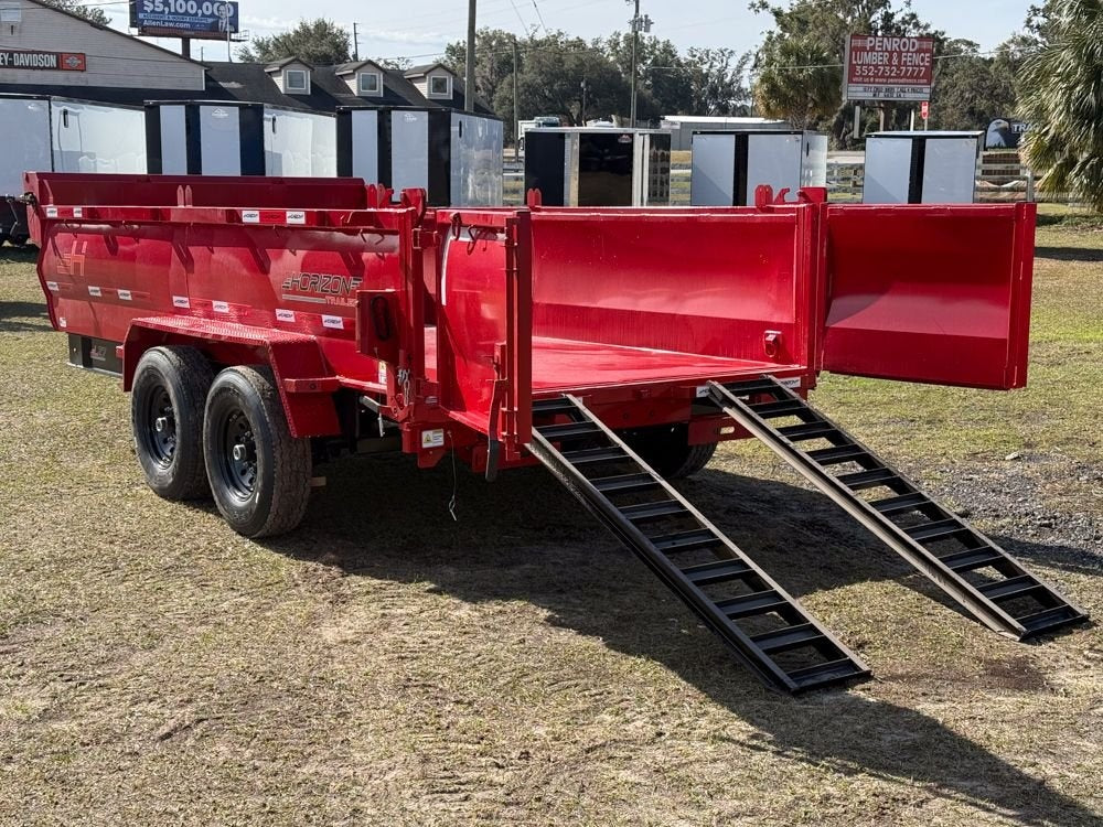 14' LZ7 Dump Trailer 30" Walls - Scissor Lift - 14K GWVR - 14ply Tires - 3 Way Door - Ramps - Dump Trailers - Stryker Dealership Group