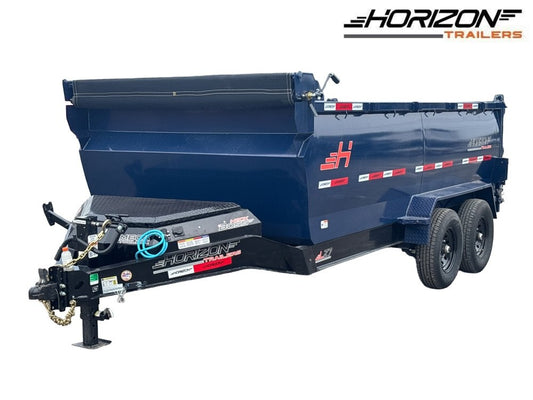 14' LZ7 Dump Trailer 42" Walls - Scissor Lift - 14K GWVR - 14ply Tires - 3 Way Door - Ramps - DT2 Contractor - Stryker Dealership Group
