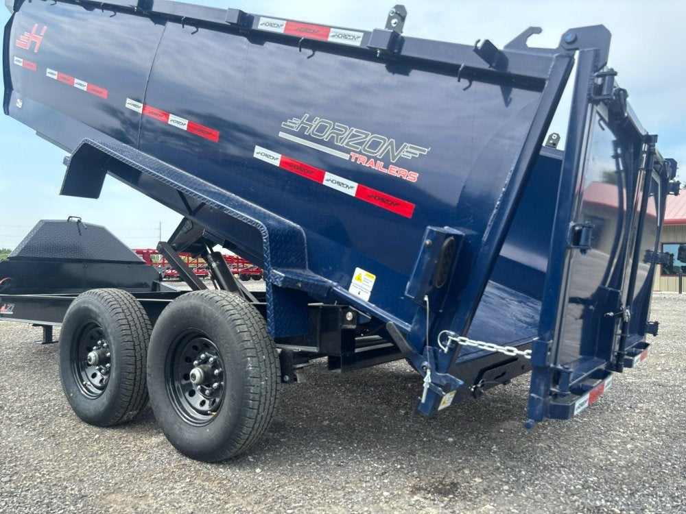 14' LZ7 Dump Trailer 42" Walls - Scissor Lift - 14K GWVR - 14ply Tires - 3 Way Door - Ramps - DT2 Contractor - Stryker Dealership Group