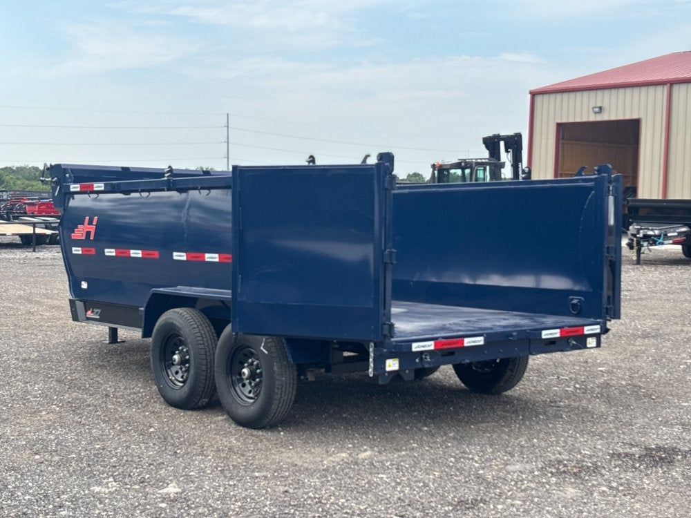 14' LZ7 Dump Trailer 42" Walls - Scissor Lift - 14K GWVR - 14ply Tires - 3 Way Door - Ramps - DT2 Contractor - Stryker Dealership Group