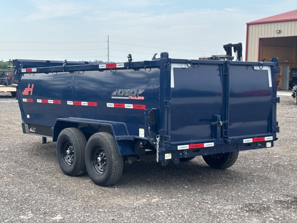 14' LZ7 Dump Trailer 42" Walls - Scissor Lift - 14K GWVR - 14ply Tires - 3 Way Door - Ramps - DT2 Contractor - Stryker Dealership Group