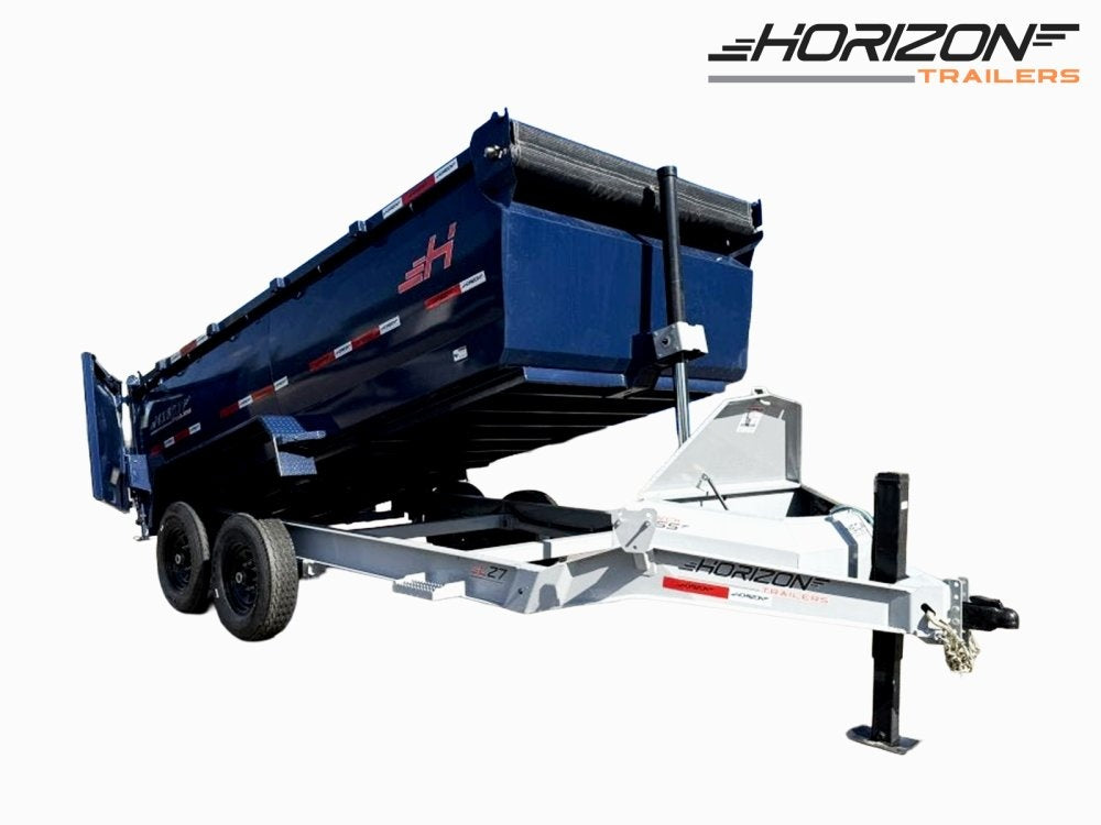14' LZ7 Dump Trailer 42" Walls - Telescopic Lift - 14K GWVR - Hydraulic Jacks - 3 Way Door - Ramps - Bumper Pull Dump - Dump Trailers - Stryker Dealership Group