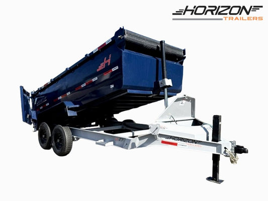 14' LZ7 Dump Trailer 42" Walls - Telescopic Lift - 14K GWVR - Hydraulic Jacks - 3 Way Door - Ramps - Bumper Pull Dump/Dump Trailers - Stryker Dealership Group