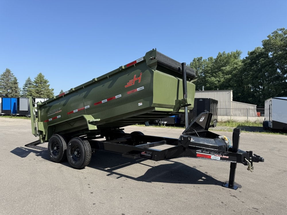 14' LZ7 Dump Trailer 42" Walls - Telescopic Lift - 14K GWVR - Hydraulic Jacks - 3 Way Door - Ramps - Dump Trailers - Stryker Dealership Group