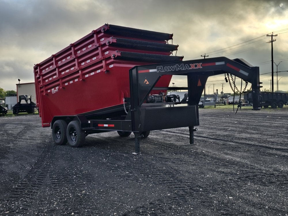 14' RawMaxx Bumper Pull Roll Off Package (2) 7k Axles + 3 Bins w/ 4' Walls - Roll Off Base Trailer/RO 14' Gooseneck - Stryker Dealership Group
