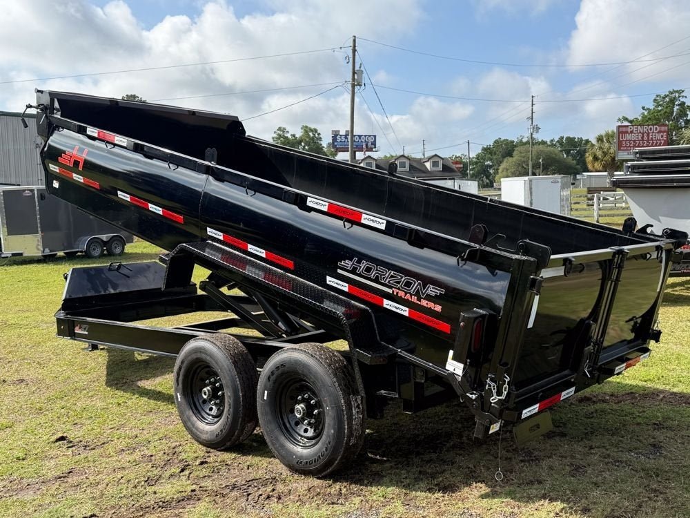 16' LZ7 Dump Trailer 36" Walls - Scissor Lift - 14K GWVR - 14ply Tires - 3 Way Door - Ramps 7078 - Stryker Dealership Group