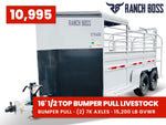 16' Ranchboss STR Bumper Pull 1/2 Top Livestock Trailer - (2) 7k Axles 015138 - Stryker Dealership Group