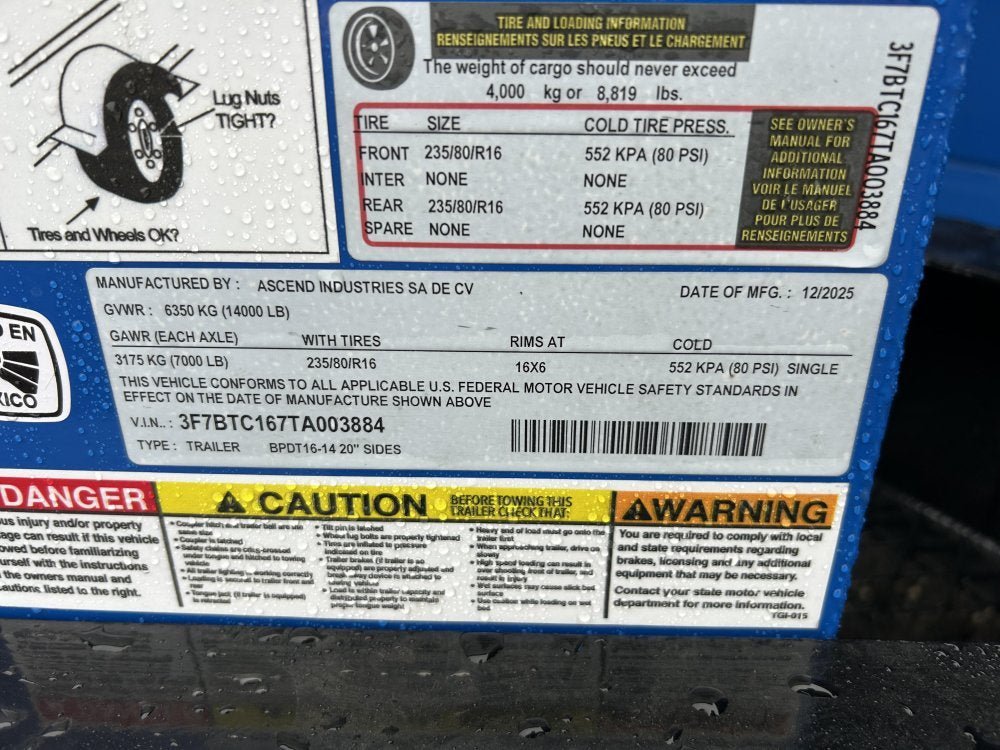 16' Stryker EDT Bumper Pull Dump Trailer 20" Side Walls - (2) 7k Axles 003884 - Stryker Dealership Group