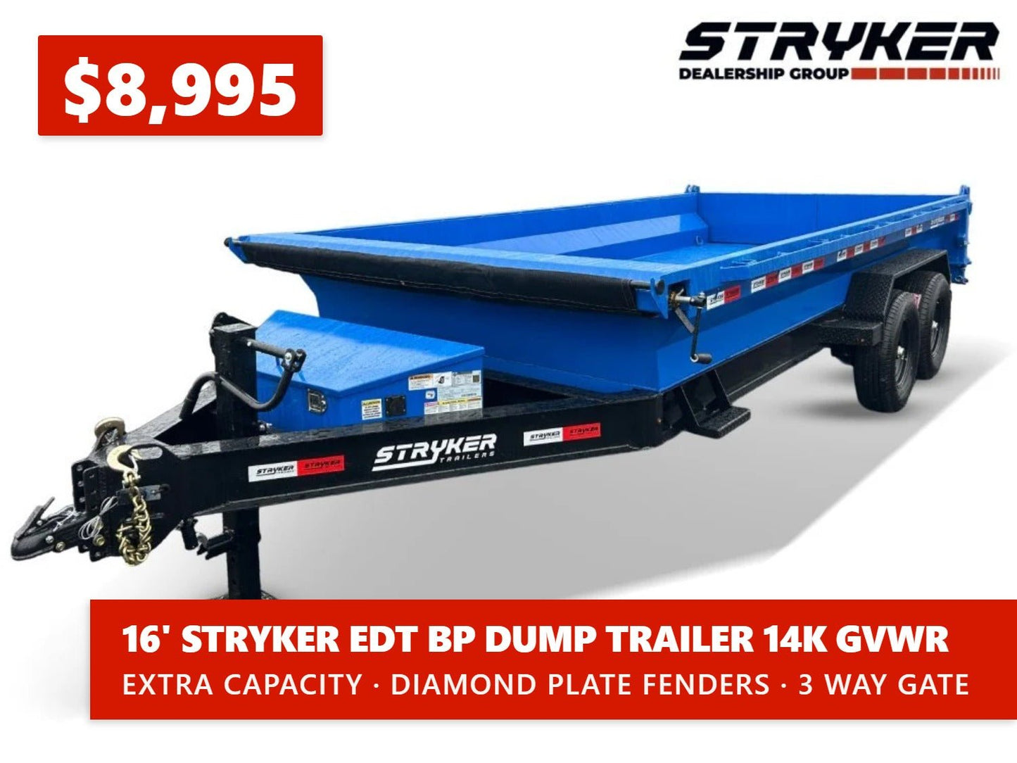 16' Stryker EDT Bumper Pull Dump Trailer 20" Side Walls - (2) 7k Axles 003884 - Stryker Dealership Group