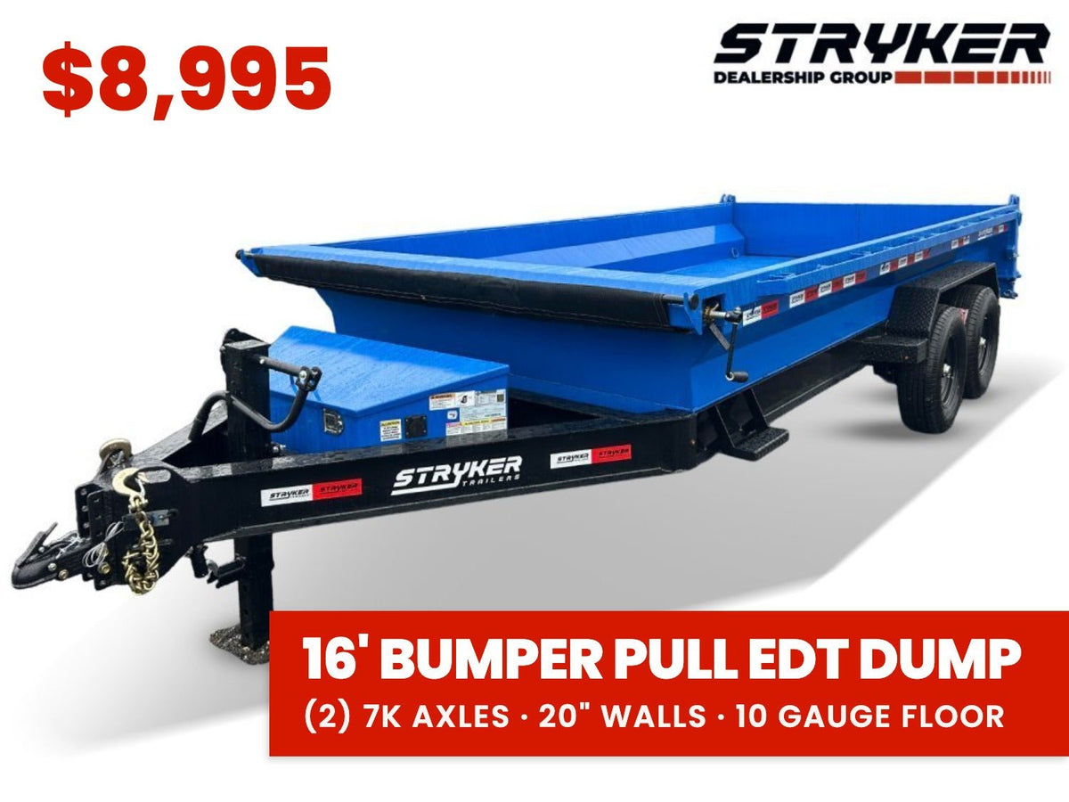 16' Stryker EDT Bumper Pull Dump Trailer 20" Side Walls - (2) 7k Axles 003884 - Stryker Dealership Group