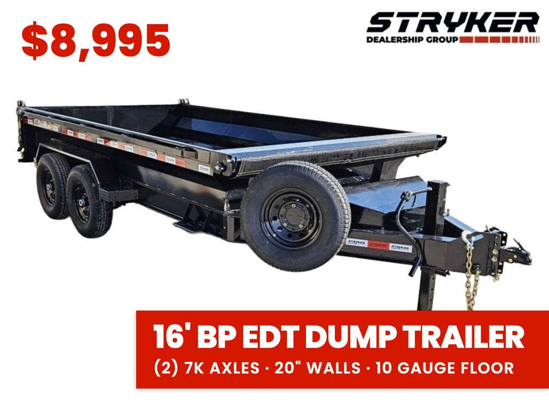 16' Stryker EDT Bumper Pull Dump Trailer 20" Side Walls - (2) 7k Axles 003885 - Stryker Dealership Group
