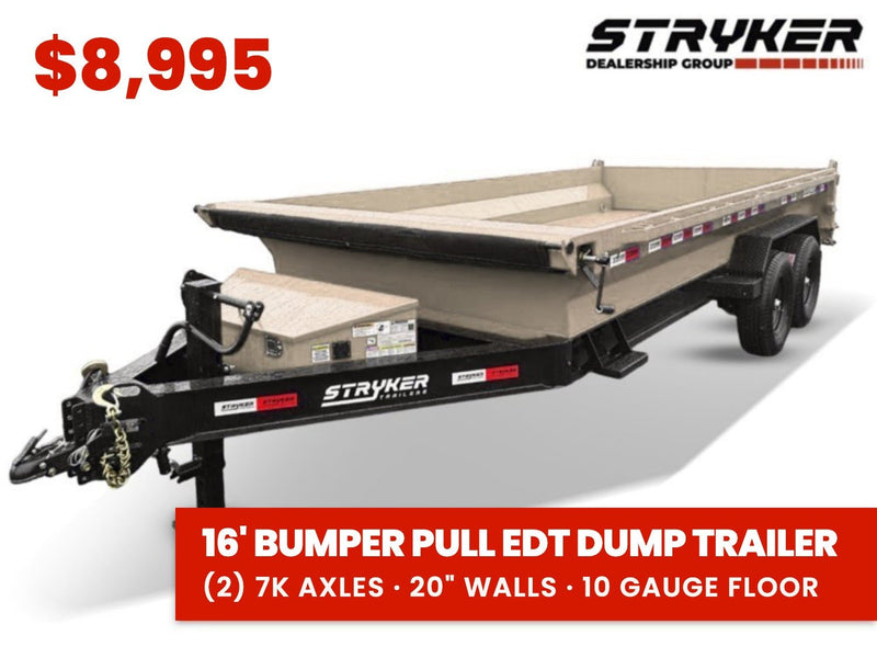 16' Stryker EDT Bumper Pull Dump Trailer 20" Side Walls - (2) 7k Axles 004052 - Stryker Dealership Group