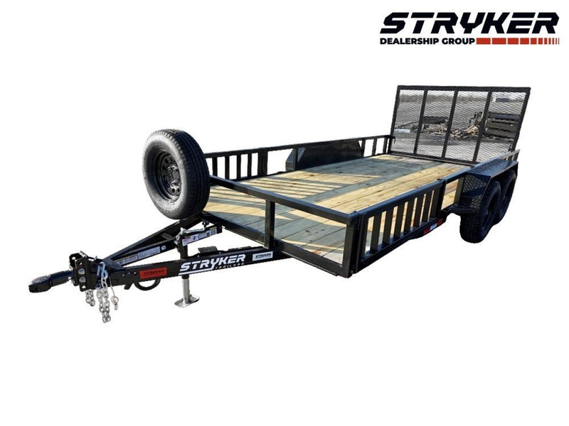 16' Utility Trailer (2) 3.5K Axles, 83" Wide, Side Ramps and 4' Gate 004068 - Stryker Dealership Group
