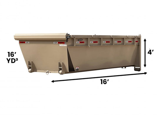 16' DH Roll Off Bin 4' Walls - Desert Tan - #9031-25 - 16x4 Bin/Roll Off Bin - Stryker Dealership Group