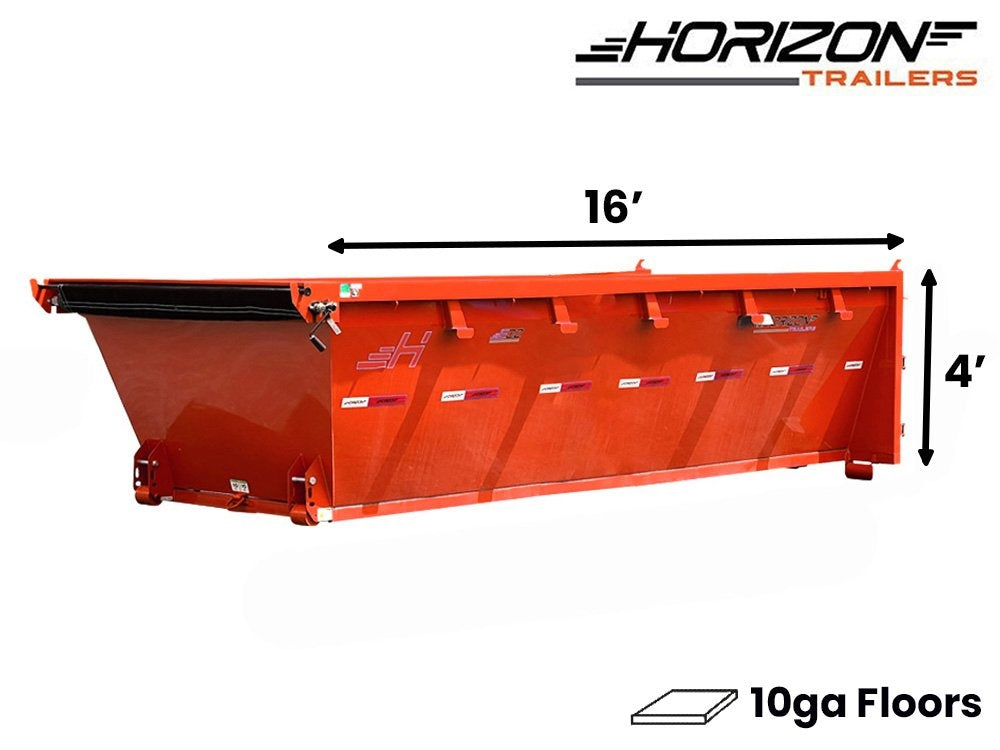 16' EDZ Roll Off Bin 4' Wall + Tarp - Orange - #EDZ0006614 - 16x4 Bin/Roll Off Bin - Stryker Dealership Group