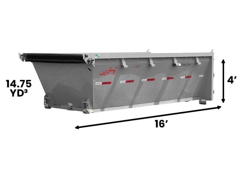 16' EDZ Roll Off Bin 4' Walls - Cloud Gray - #EDZ0006532 - 16x4 Bin/Roll Off Bin - Stryker Dealership Group