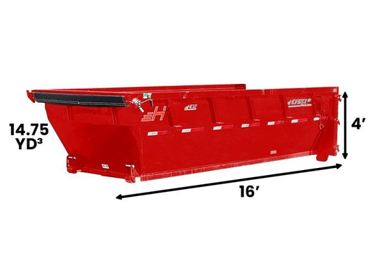 16' HDZ Roll Off Bin 4' Wall + Tarp - Red - #HDZ0006837 - 16x4 Bin/Roll Off Bin - Stryker Dealership Group