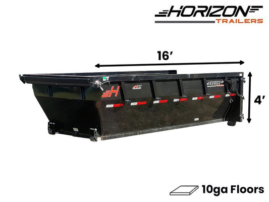16' HDZ Roll Off Bin 4' Walls - Black - #HDZ0005218 - 16x4 Bin/Roll Off Bin - Stryker Dealership Group