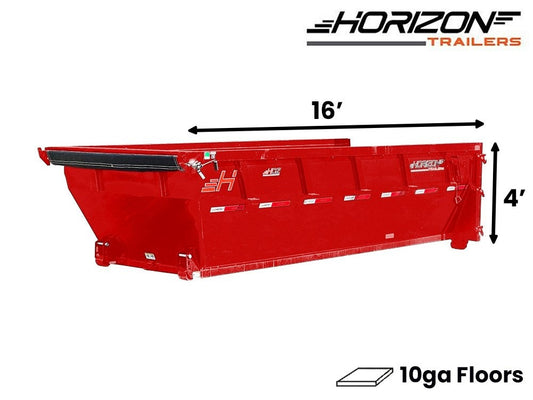 16' HDZ Roll Off Bin 4' Walls - Red - #HDZ0006345 - 16x4 Bin/Roll Off Bin - Stryker Dealership Group