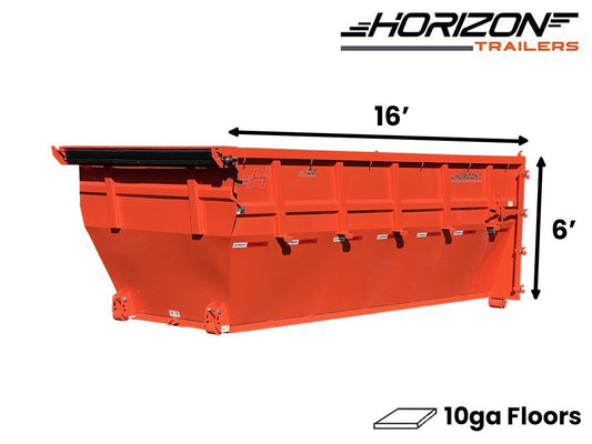 16' HDZ Roll Off Bin 6' Walls - Orange - #HDZ0005188 - 16x6 Bin/Roll Off Bin - Stryker Dealership Group