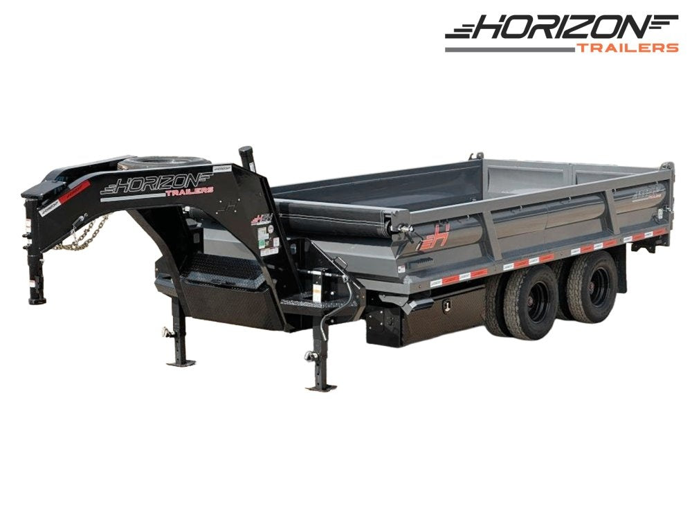 16' HZH GN Dump Trailer w/ 2' Walls (2) 12k Axles, 3-Way Door, Tarp - Gooseneck Dump - Stryker Dealership Group