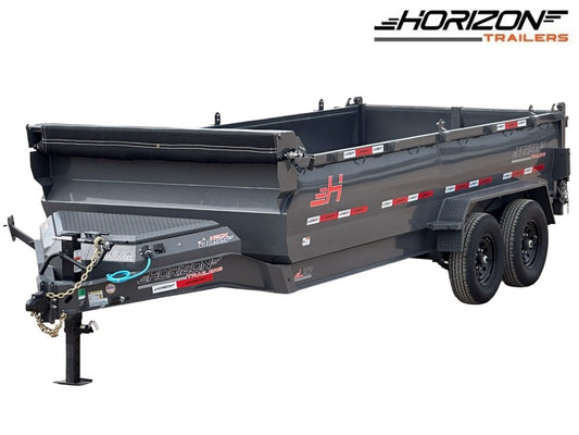 16' LZ7 Dump Trailer 30" Walls - Scissor Lift - 14K GWVR - 14ply Tires - 3 Way Door - Ramps - DT2 Contractor - Stryker Dealership Group