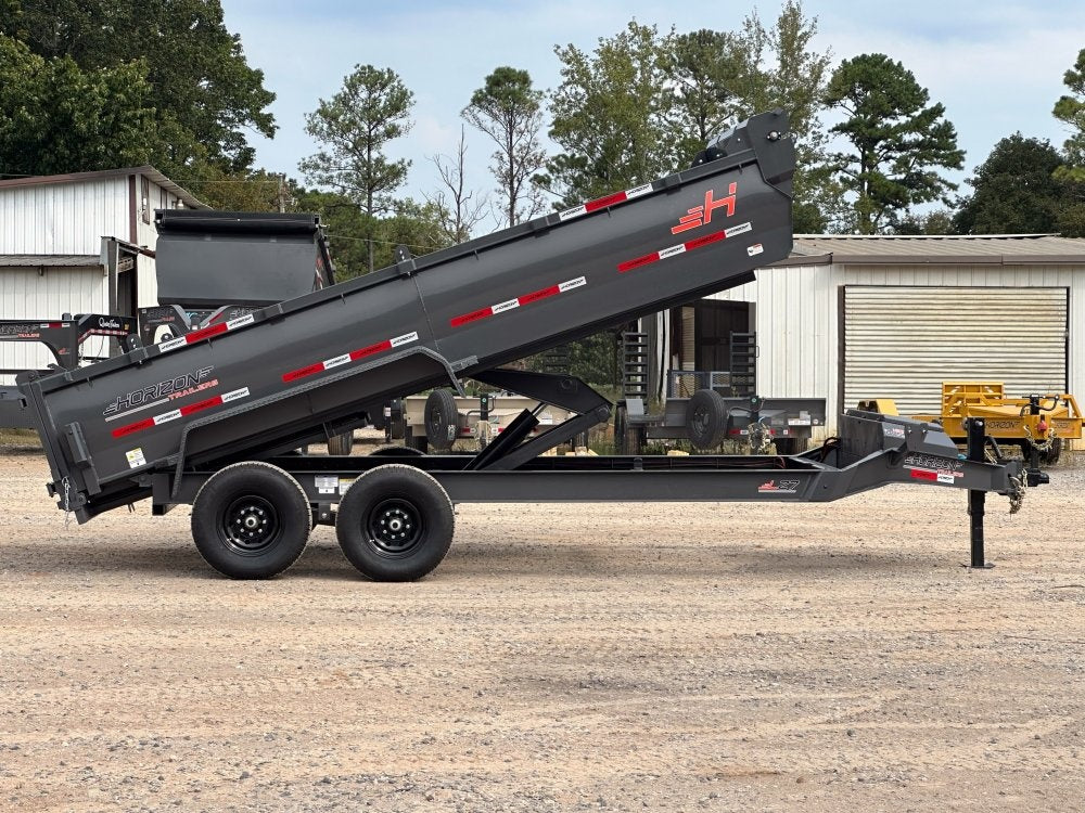 16' LZ7 Dump Trailer 30" Walls - Scissor Lift - 14K GWVR - 14ply Tires - 3 Way Door - Ramps - DT2 Contractor - Stryker Dealership Group