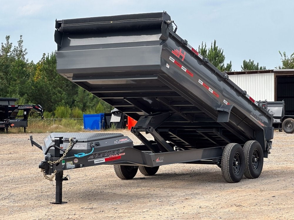 16' LZ7 Dump Trailer 30" Walls - Scissor Lift - 14K GWVR - 14ply Tires - 3 Way Door - Ramps - DT2 Contractor - Stryker Dealership Group