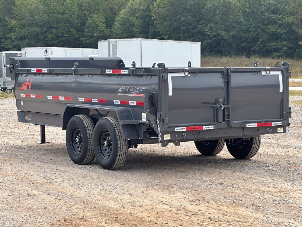 16' LZ7 Dump Trailer 30" Walls - Scissor Lift - 14K GWVR - 14ply Tires - 3 Way Door - Ramps - DT2 Contractor - Stryker Dealership Group