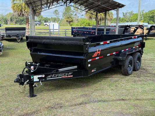 16' LZ7 Dump Trailer 36" Walls - Scissor Lift - 14K GWVR - 14ply Tires - 3 Way Door - Ramps - Dump Trailers - Stryker Dealership Group