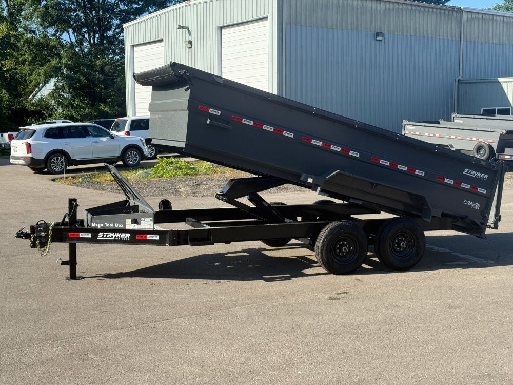 16' SDT Dump Trailer 36" Side Walls - 620 Scissor Lift - 3 Way Gate - DT2 Contractor - Stryker Dealership Group