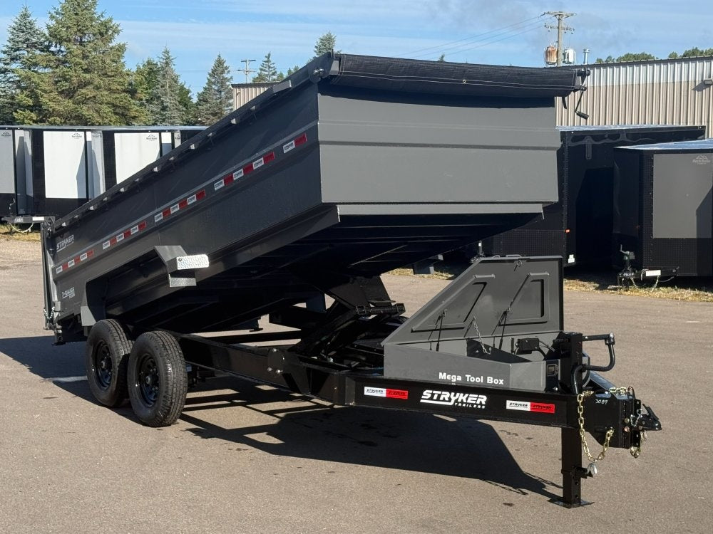 16' SDT Dump Trailer 36" Side Walls - 620 Scissor Lift - 3 Way Gate - DT2 Contractor - Stryker Dealership Group