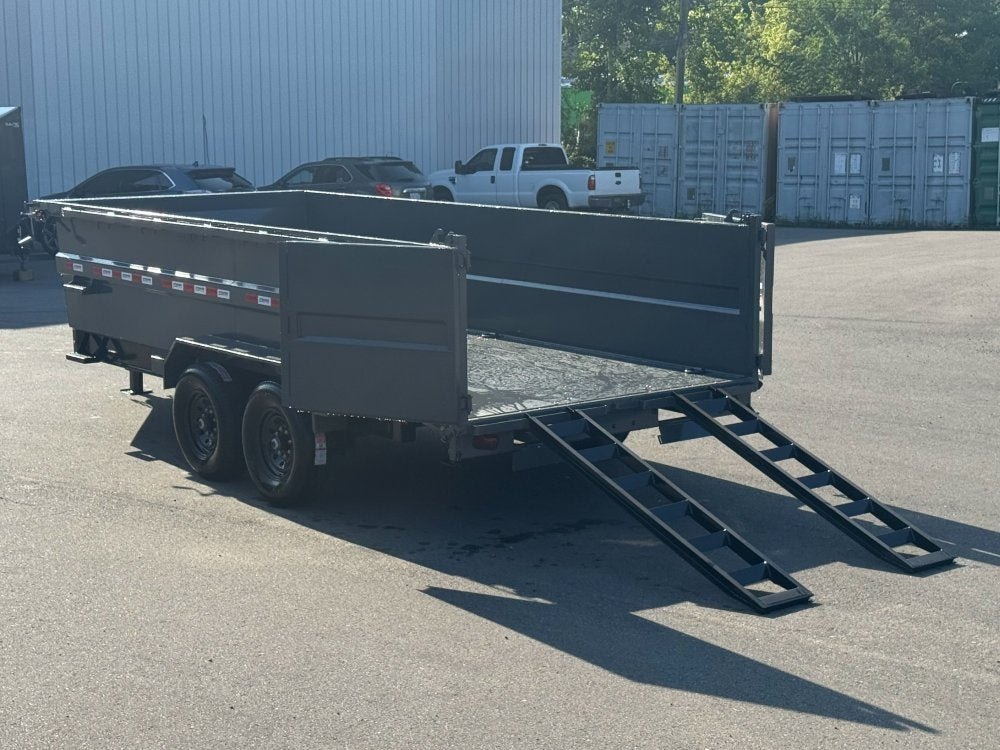 16' SDT Dump Trailer 36" Side Walls - 620 Scissor Lift - 3 Way Gate - DT2 Contractor - Stryker Dealership Group