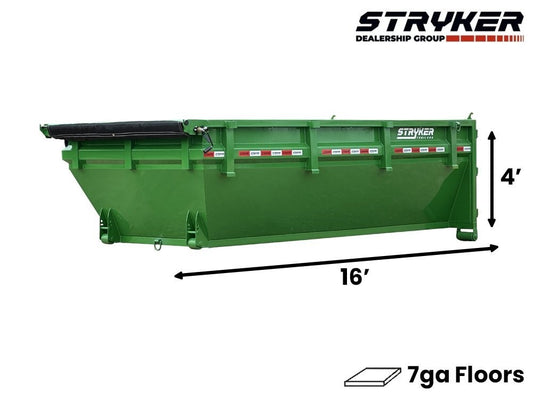 16' SR2 Roll Off Bin 4' Walls - Hunter Green - #SR2-1129 - 16x4 Bin/Roll Off Bin - Stryker Dealership Group