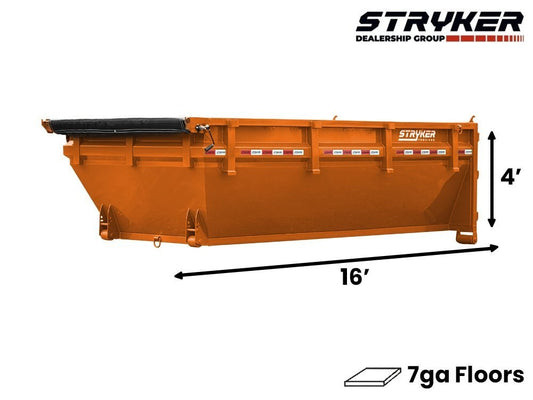 16' SR2 Roll Off Bin 4' Walls - Orange - #SR2-1147 - 16x4 Bin/Roll Off Bin - Stryker Dealership Group
