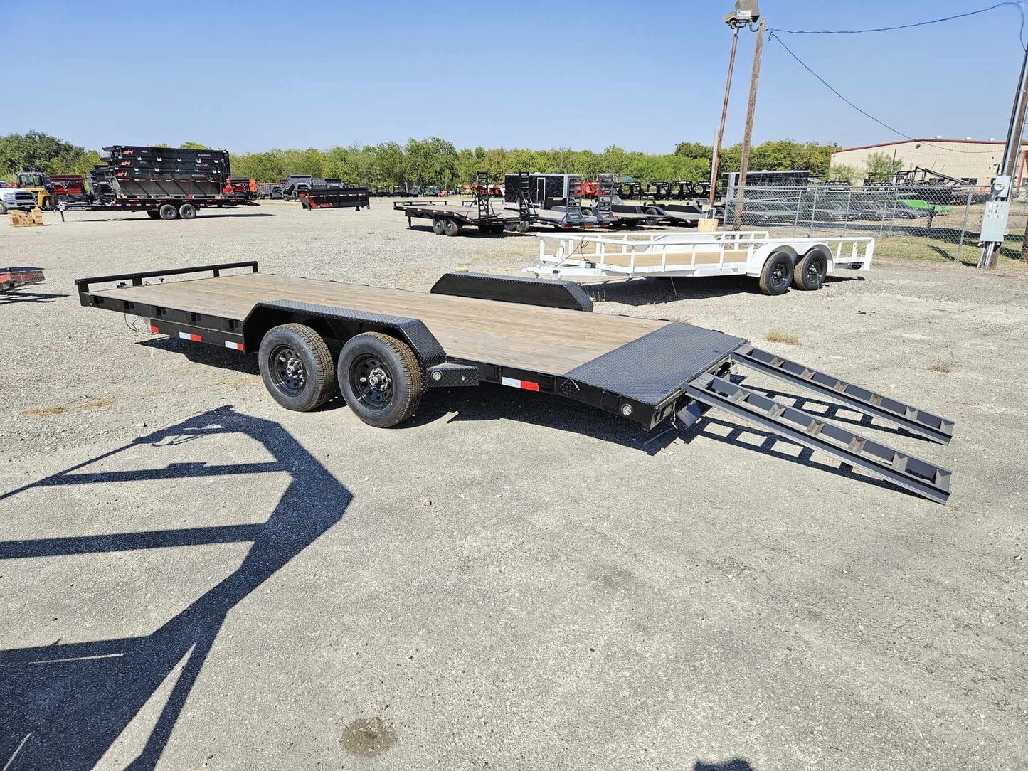 18' x 83" wide Car Hauler (2) 3500lb Axles 1 brake Stored Ramps Wood Floor INV-2970 - Single Car Trailers - Stryker Dealership Group