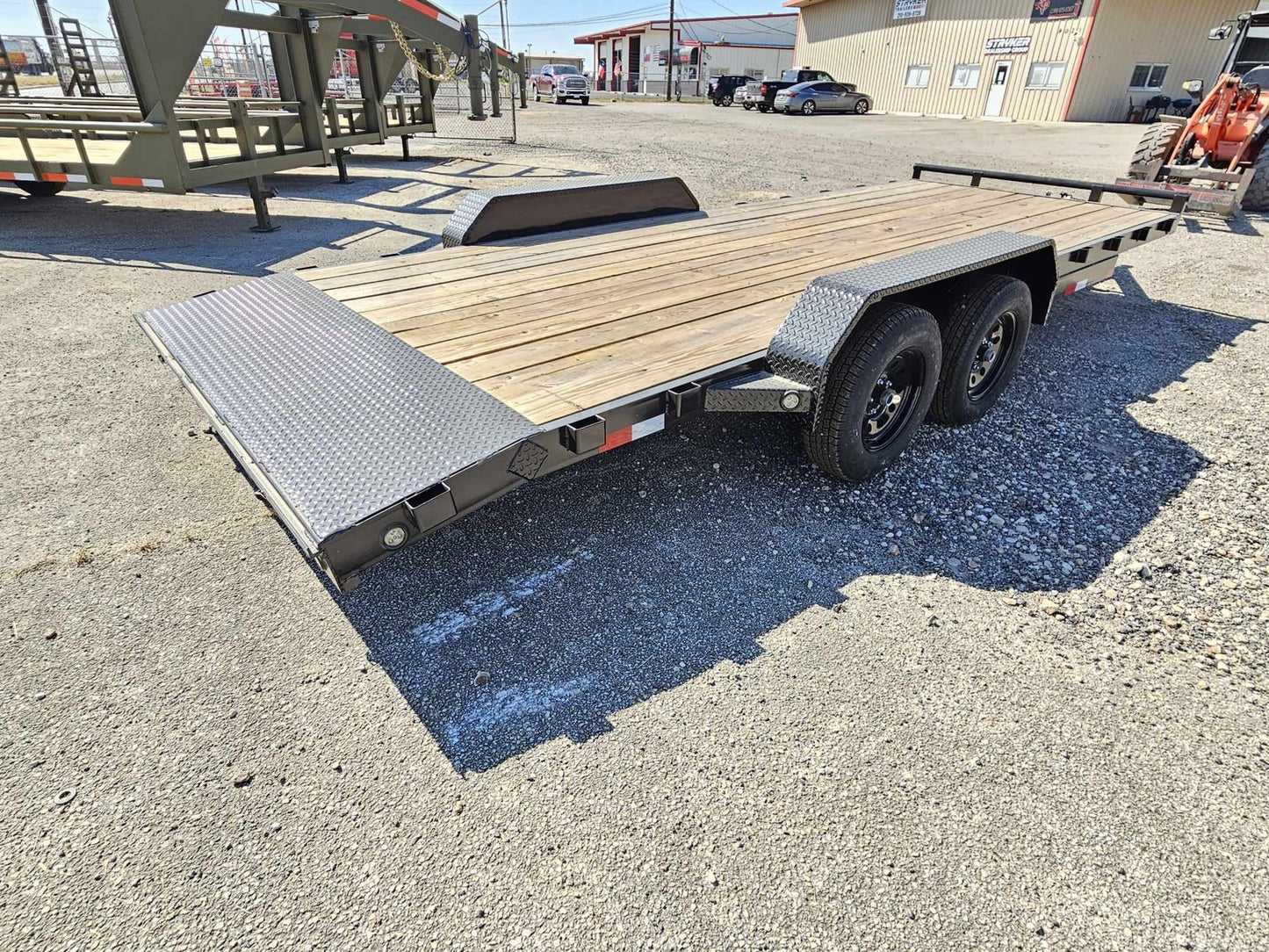 18' x 83" wide Car Hauler (2) 3500lb Axles 1 brake Stored Ramps Wood Floor INV-2970 - Single Car Trailers - Stryker Dealership Group