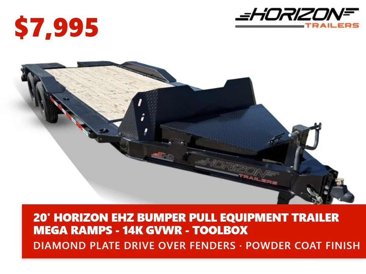 20' Horizon EHZ Bumper Pull Equipment Trailer Mega Ramps - (2) 7K Axles 003808 - Stryker Dealership Group