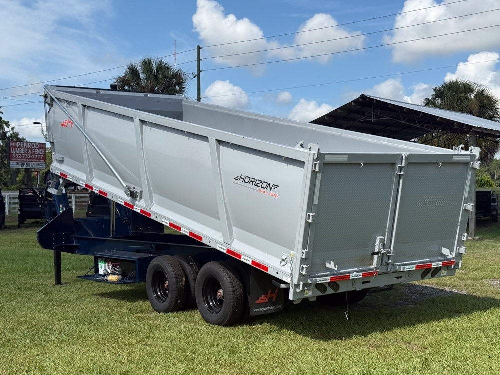 20' HZH GN Dump Trailer w/ 4' Walls (2) 12k Axles, 3-Way Door, Tarp, Hydraulic Jacks - Dump Trailers - Stryker Dealership Group