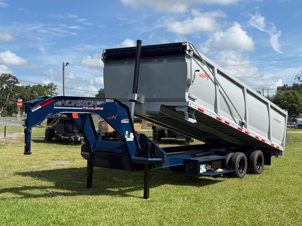 20' HZH GN Dump Trailer w/ 4' Walls (2) 12k Axles, 3-Way Door, Tarp, Hydraulic Jacks - Dump Trailers - Stryker Dealership Group
