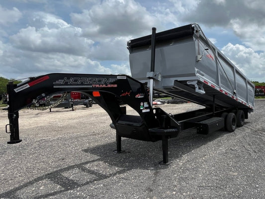 20' HZH GN Dump Trailer w/ 4' Walls (2) 12k Axles, 3-Way Door, Tarp, Hydraulic Jacks - Dump Trailers - Stryker Dealership Group