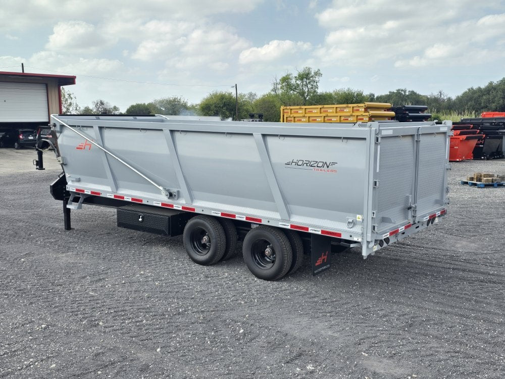 20' HZH GN Dump Trailer w/ 4' Walls (2) 12k Axles, 3-Way Door, Tarp, Hydraulic Jacks - DT4 Heavy Duty - Stryker Dealership Group