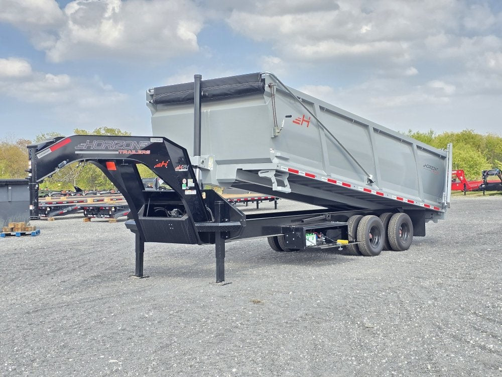 20' HZH GN Dump Trailer w/ 4' Walls (2) 12k Axles, 3-Way Door, Tarp, Hydraulic Jacks - DT4 Heavy Duty - Stryker Dealership Group