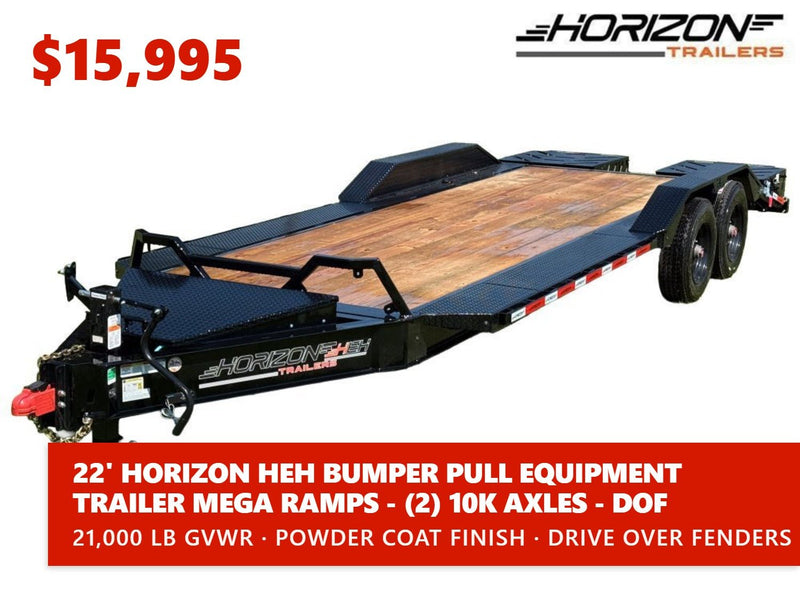22' Horizon HEH Bumper Pull Equipment Trailer Mega Ramps - (2) 10K Axles 019961 - Stryker Dealership Group